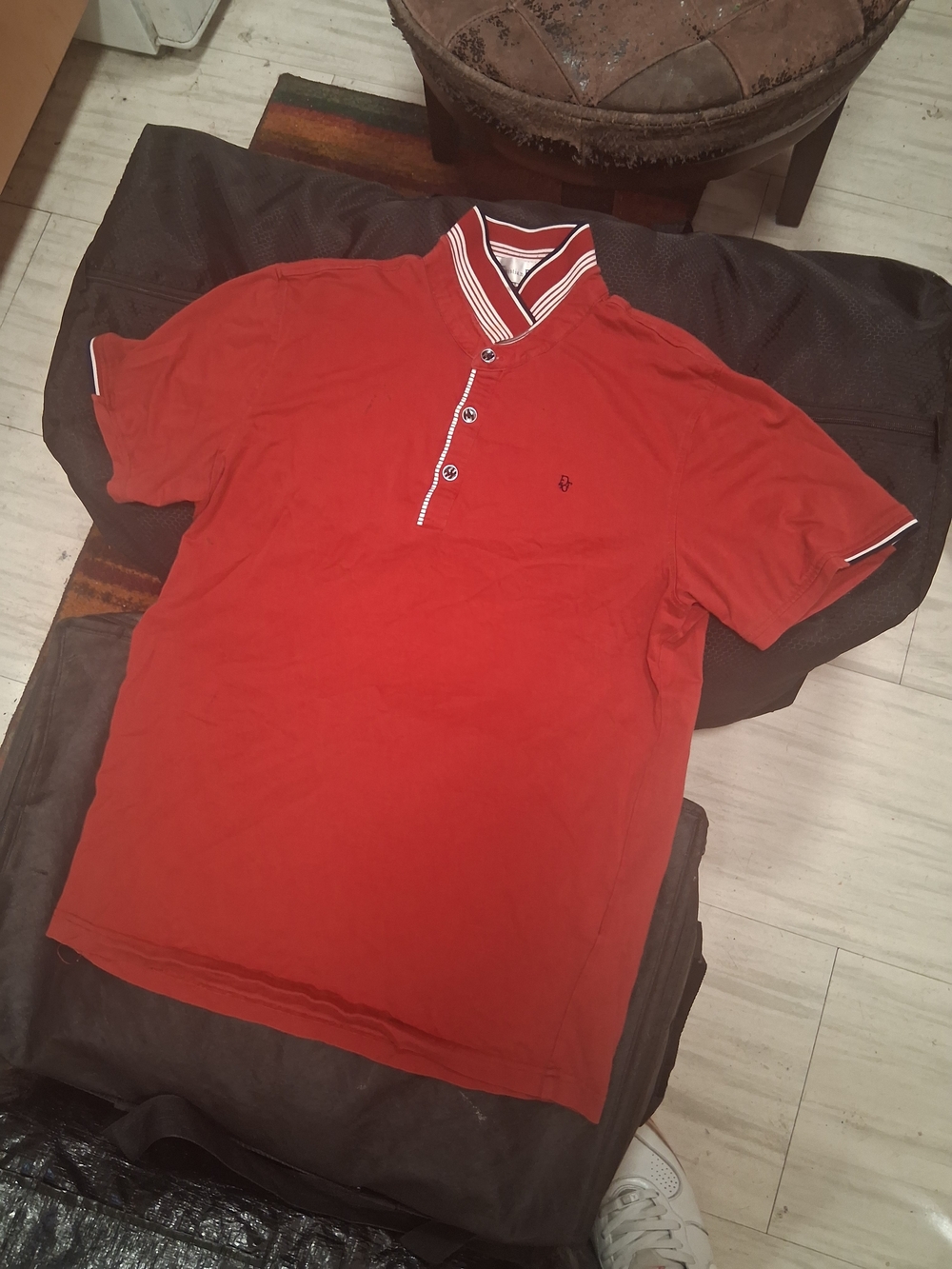 Dior Red Polo with Striped Stand Collar